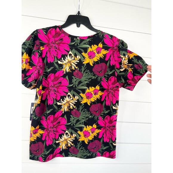 RACHEL Rachel Roy Floral Print Short Sleeve Top Size M Puff Sleeve - Picture 6 of 11